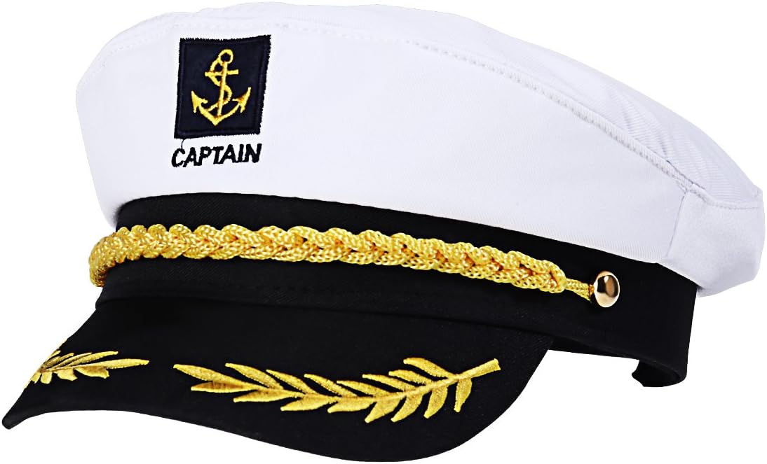 Adult Yacht Captain Hat White Sailor Hat for Women Men Yacht Boat Sailor Captain Cap Marine Admiral Halloween Costume Party Cosplay Accessory